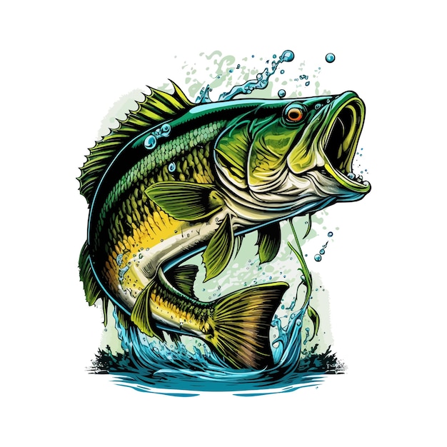 Big bass vis vector cartoon voor t shirt Big bass vis t shirt ontwerp