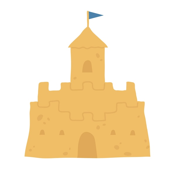 Большой пляжный замок из песка с флагом на вершине