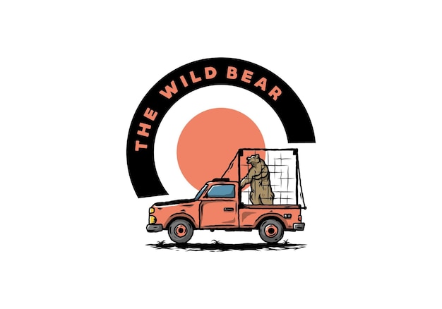 Big bear in cage on car illustration