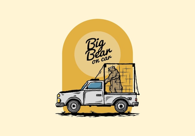 Big bear in cage on car illustration