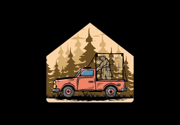 Big bear in cage on car illustration