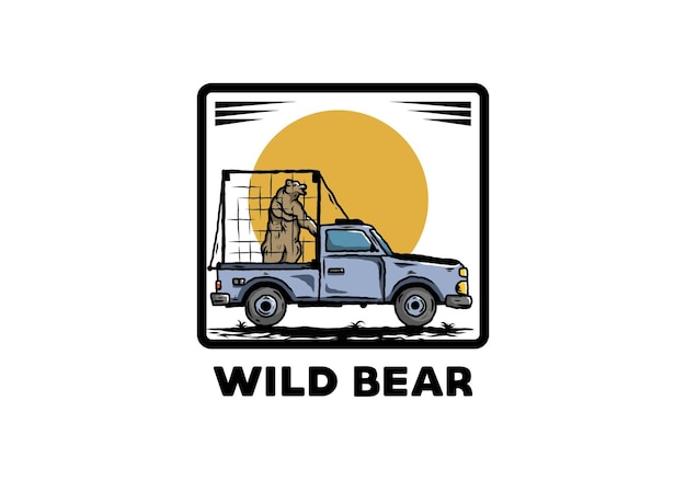 Big bear in cage on car illustration