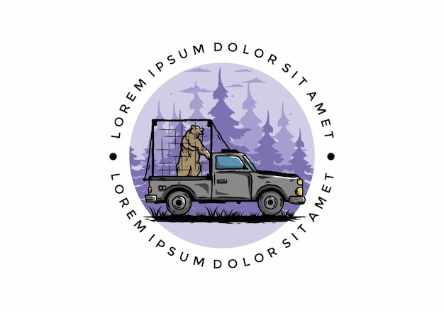 Big bear in cage on car illustration