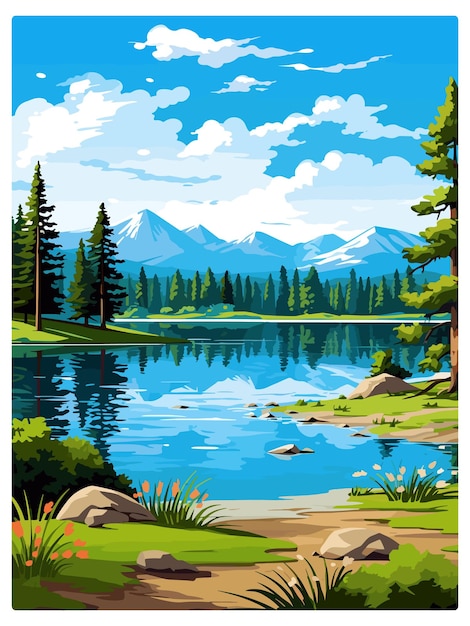 Vector big bear lake california vintage travel poster souvenir postcard portrait painting wpa illustration