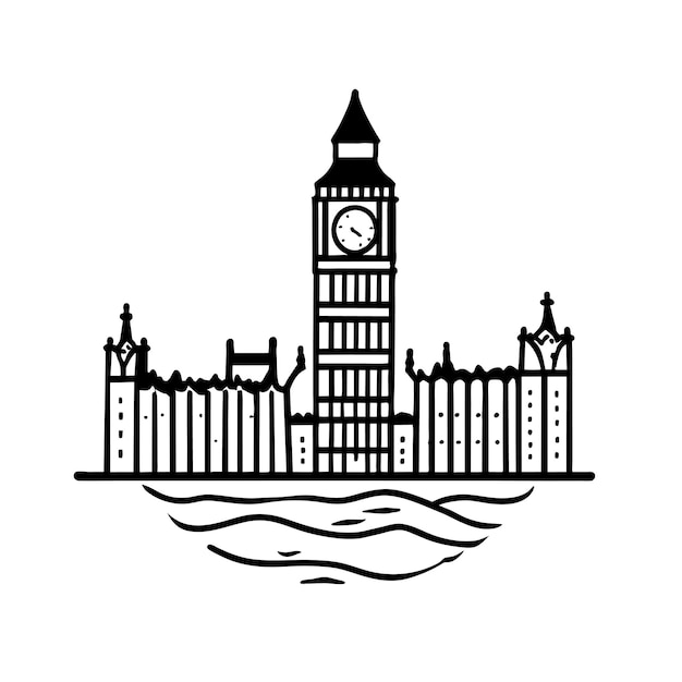 Vector big ben clock tower and thames river london vector illustration