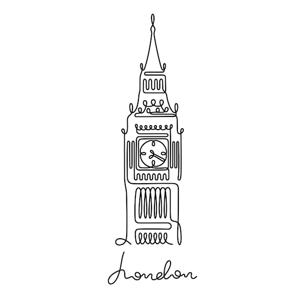 Big Ben Londen Voortdurende lijn kleurrijke vectorillustratie Geen AI