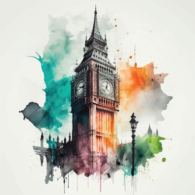 Vector big ben london watercolor paint