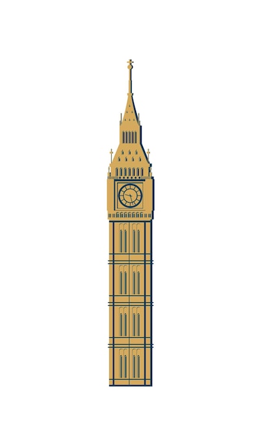 Vector big ben tower architectural sights of england landmark of london isolated vector illustration on white background