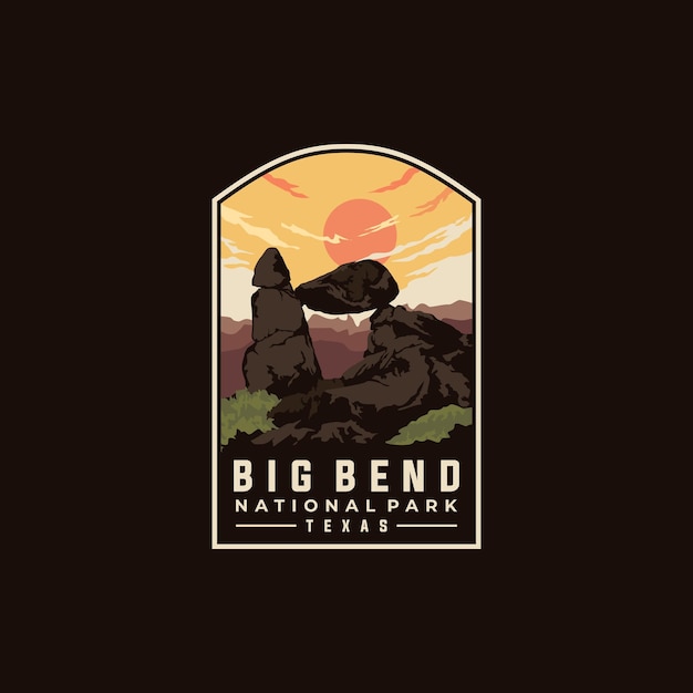 Vector big bend national park vector template. texas landmark illustration in patch emblem style.