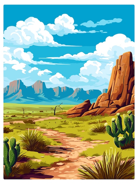 Vettore parco nazionale di big bend poster di viaggio vintage souvenir cartolina ritratto pittura illustrazione wpa