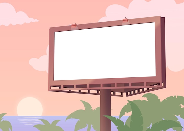 Vector big billboard over palm trees and the sea, vector mockup