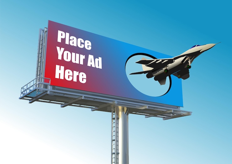 Vector big billboard publicity over blue sky with combat image vector 3d illustration