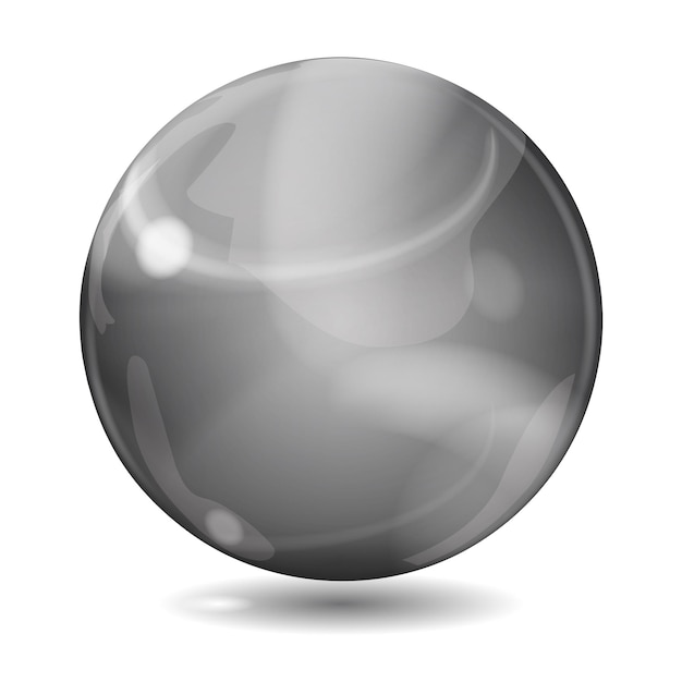 Big black opaque glass sphere with glares and shadow on white background