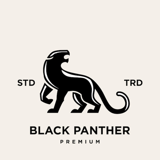 Big black panther illustration logo on white background