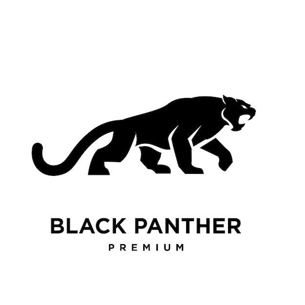 Big black panther illustration logo on white background