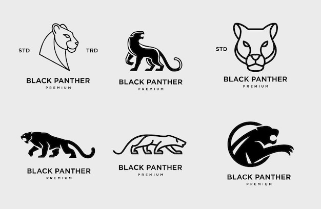 Big black panther illustration logo on white background