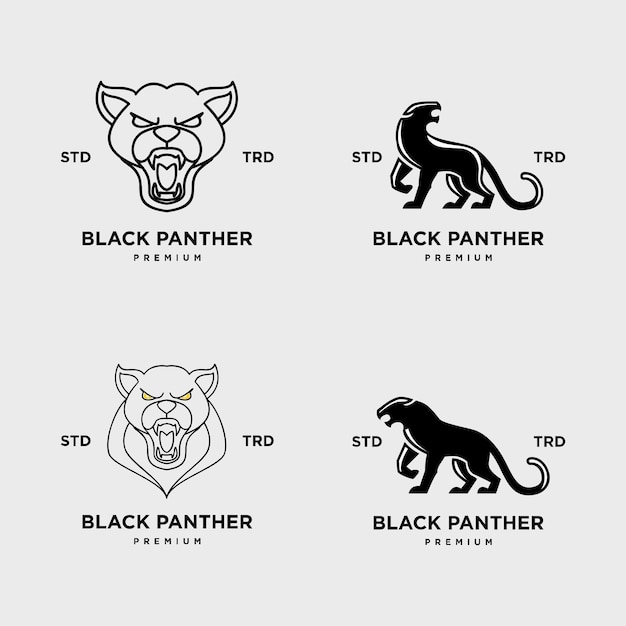 Big black panther illustration logo on white background