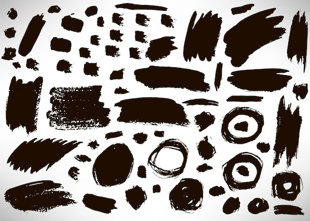 Big black set of grunge brush stroke. Collection of Ink brush line, grunge lines, rings, stripes, di