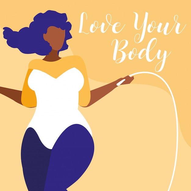 Vector big black woman exercising body positive power