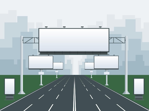 Vector big blank billboard in cityscape background shape. billboard advertisement commercial blank. different perspectives advertising construction for outdoor advertising big billboard.