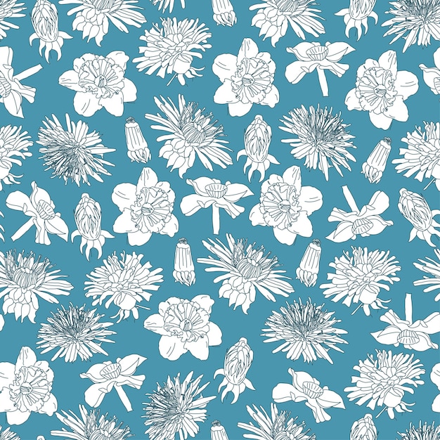 Big Bloom Vintage Line Art Seamless Floral Pattern