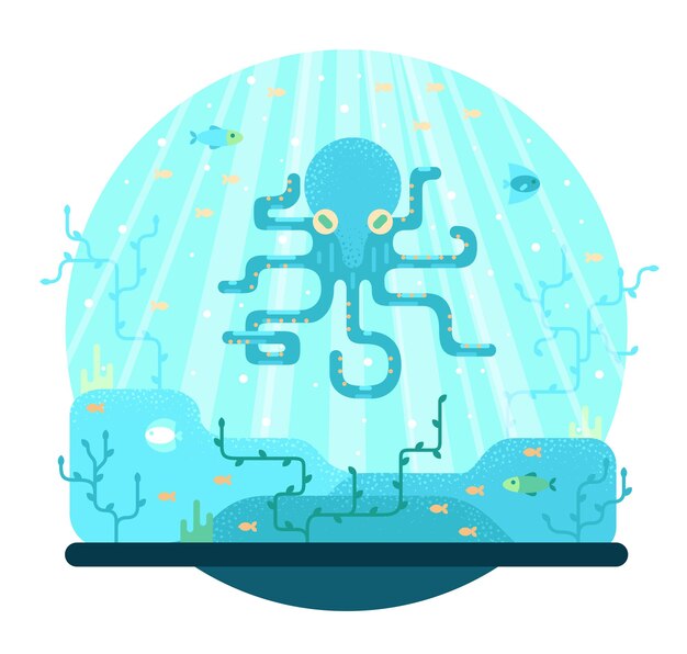 Big blue octopus flat vector illustration aquatic fauna