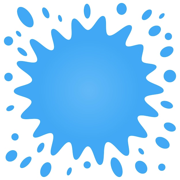 Big blue splash with lots of small splashes on a white background. Vector illustration