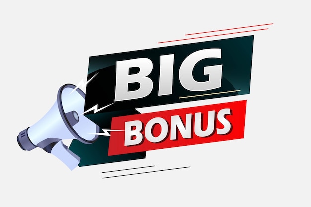 Big bonus word concept vector illustration with megaphone and 3d style landing page
