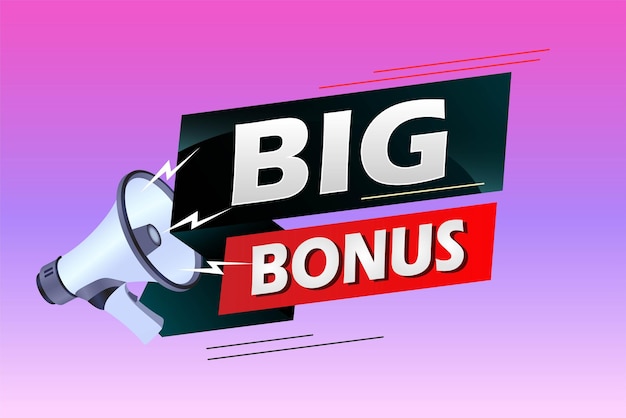 Big bonus word concept vector illustration with megaphone and 3d style, landing page,