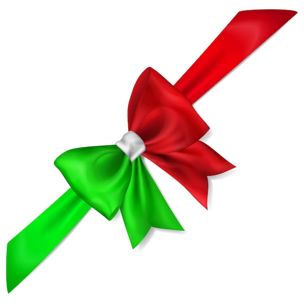 Vector big bow made of ribbon in italy flag colors with shadow on white background