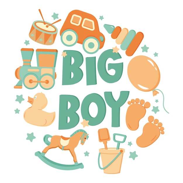 Vector big boy card with different toys