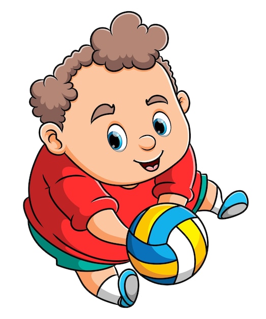 The big boy is playing the volleyball and hit the ball of illustration