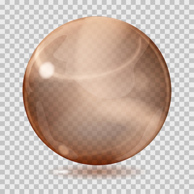 Big brown transparent glass sphere with glares and shadow. transparency only in vector file