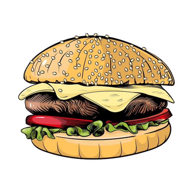 Big burger hamburger hand drawn sketch retro