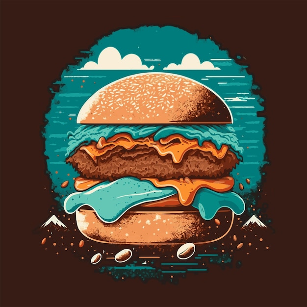 Vector big burger hamburger hand drawn vector illustration poster