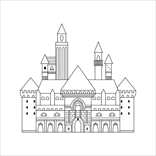 벡터 아이들을 위한 big castle lineart 공주 동화 색칠하기 책, 놀이터 벽지, 생일 그림