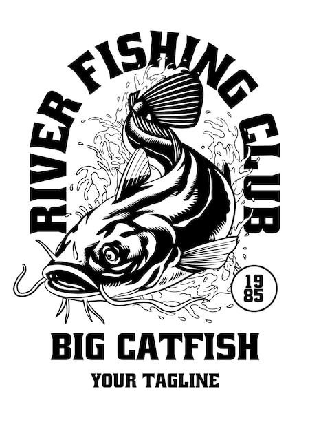 Big catfish fishing shirt design illustration