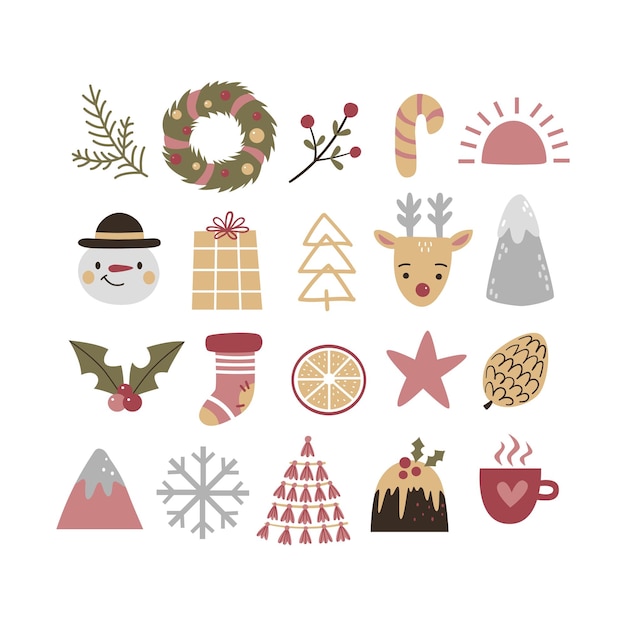 Vector big christmas collection with traditional christmas symbols and decorative elements