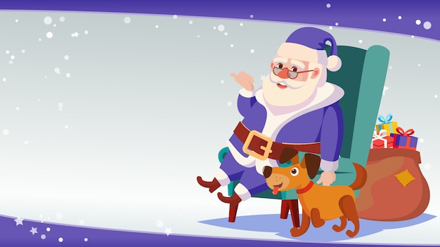 Big christmas sale banner template with happy santa claus