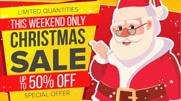 Big christmas sale banner with happy santa claus