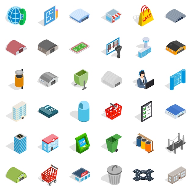 Big city icons set, isometric style