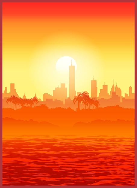 夕暮れの大きな都市