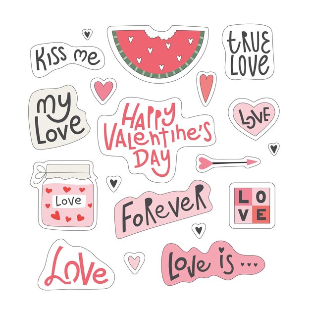 Big clipart of vector elements for st Valentines day wedding scrapbooking greeting card stickers party invitation gift tags