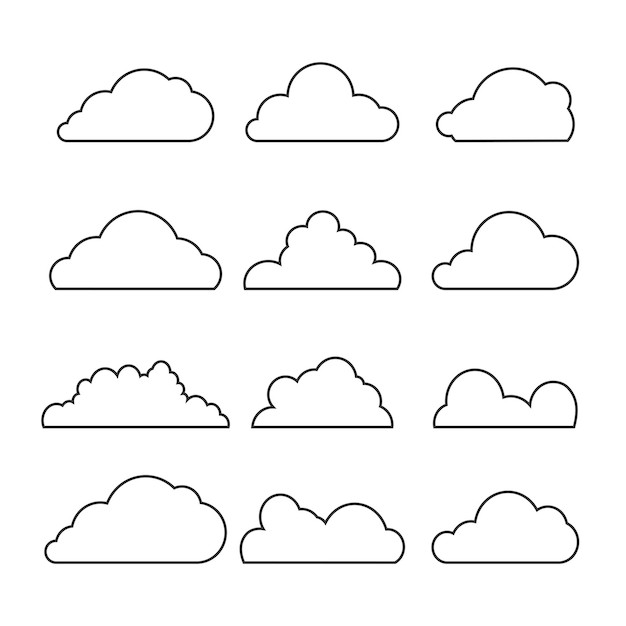 Big Cloud Flat 4색 최소 아이콘 세트입니다. 스톡 벡터