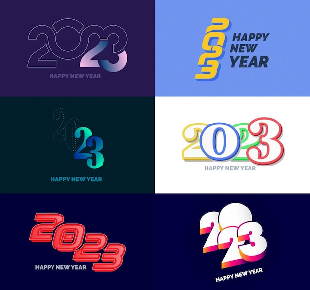 Big collection of 2023 happy new year symbols cover of business diary for 2023 with wishes vector new year illustration