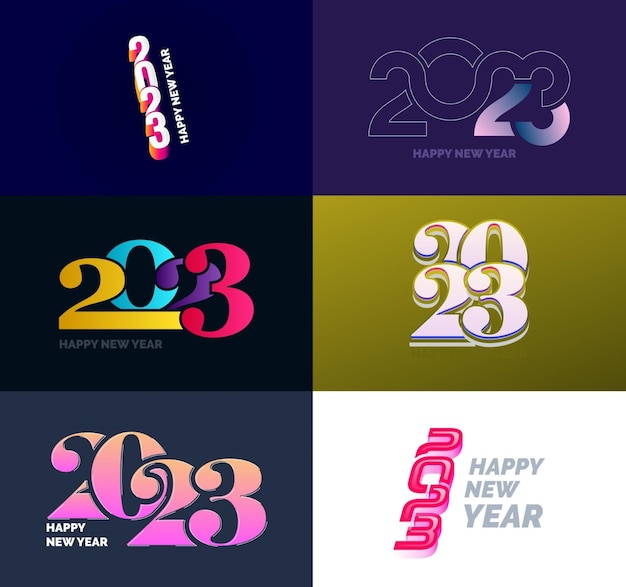 Grande raccolta di simboli di felice anno nuovo 2023 copertina del diario aziendale per il 2023 con auguri vector new year illustration