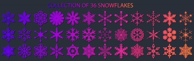 Big collection of 36 different snowflakes