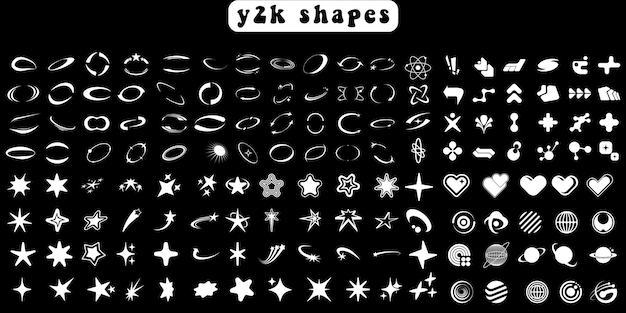 Big collection of abstract graphic geometric symbols and objects in y2k style Retro futuristic elem