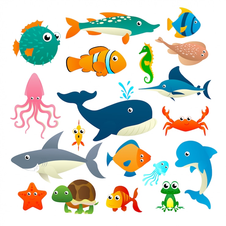 Vector 白い背景の上の大きなコレクション漫画海の動物