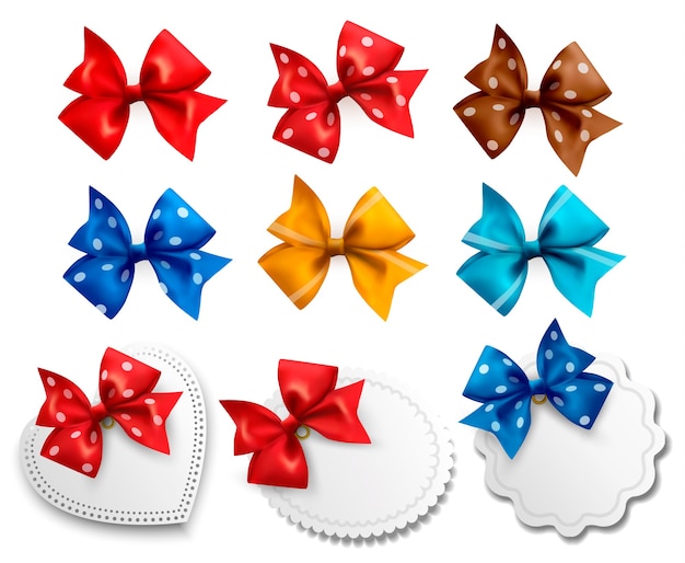 Vector big collection of colorful gift bows and labels.